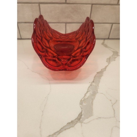 Vintage L E Smith Amberina Red Moon & Stars Glass Banana Boat Fruit Dish - Picture 2 of 10